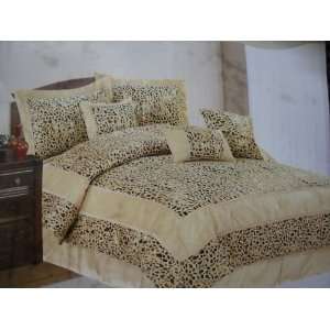  New 7Pc Luxury Faux Silk Leopard Comforter Set / Queen 