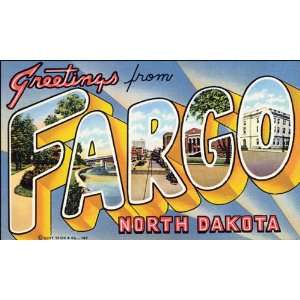  GREETINGS FROM FARGO NORTH DAKOTA USA 10 X 18 VINTAGE 