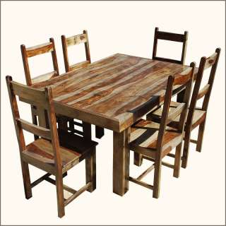 CASUAL Solid Wood 7pc Dining Room Table 6 Piece Chair Furniture Set 