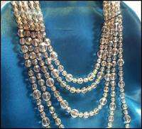 Vintage 40s 50s 5Str Clear Crystals Festoon Necklace  