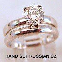 WHITE GOLD LOOK RP 2 PIECE WEDDING SET CZ SIZE 9  