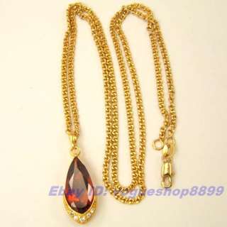 RED CZ GEMSTONE 18K GOLD GP PENDANT NECKLACE SOLID FILL GEP  