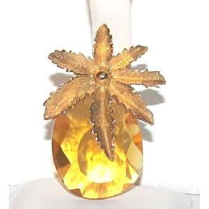  Faceted Topaz colored Crystal Pineapple Vintage Pin 