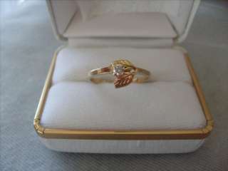 Vintage 10K 12K Black Hills Gold Natural Diamond Solitaire Ring  