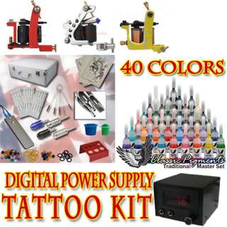 Complete Tattoo Kit 3 Machine Set Supply 40 Color Ink  
