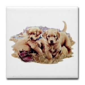    Tile Coaster (Set 4) Golden Retriever Puppies 