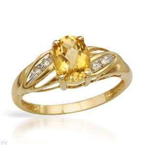 Yellow Gold 1.23 CTW Citrine and 0.02 CTW Accent Diamond Ladies Ring 