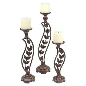 Set of 3 Urban Fusion Elegant Bronze Effect Leaf Design Pillar Candle 