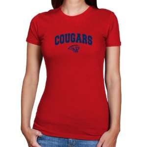  Houston Cougars Ladies Red Logo Arch T shirt Sports 