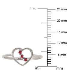10k Gold Created Ruby 3 stone Heart Ring  