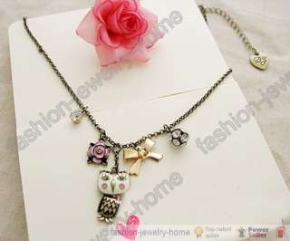 Fashion crystal Owl Necklace Pendant Flower Bowknot Necklace  