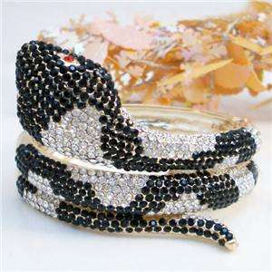Big Snake Serpent Bracelet Cuff Black Swarovski Crystal  