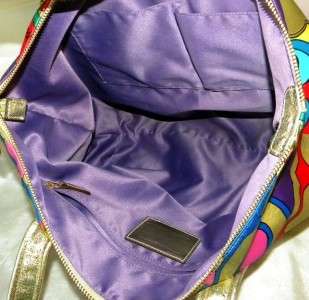 COACH POPPY POP C GLAM Signature OP ART Purple/Gold Multi LG Tote Bag 