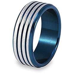 Stainless Steel Blue Groove Ring  