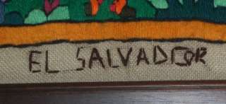 Colorful Hand Embroidered Framed EL SALVADOR Needlework  