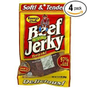Energy Club Beef Jerky, Teriyaki, 4 Ounce Bag (Pack of 4)  