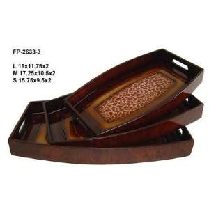  Wooden Oval Tray with Side Handles (Set of 3) Kitchen 