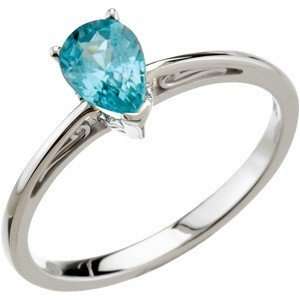   Blue Pear Cut Blue Zircon Ring set in 14 karat White Gold on SALE(6.5