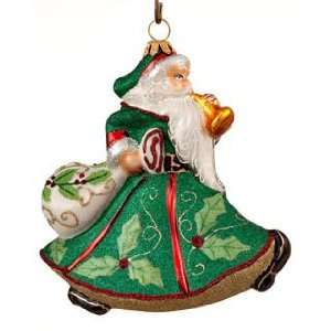  Trumpeting Santa   Holly Berry Green Christmas Ornament 