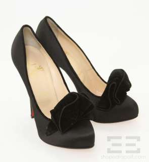   Louboutin Black Satin Velvet Trim Platform Stiletto Heels Size 38.5