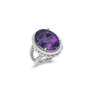  0.40 Cts Diamond & 10.12 Cts Amethyst Ring in 14K White 