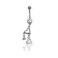   Surgical Steel 14G Clear Cubic Zirconia Dangling Heart Belly Ring