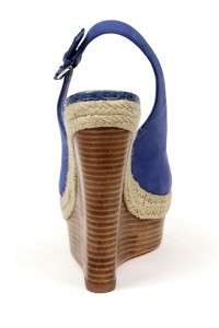   Badgley Mischka Magnolia Blue Wedge Heels Leather Sandals Shoes NEW