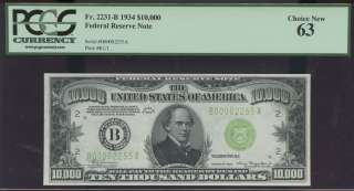 10000 1934 NEW YORK GENUINE MONEY RARE PCGS CH CU 63  