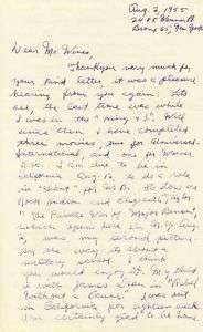 SAL MINEO   AUTOGRAPH LETTER SIGNED 08/12/1955  