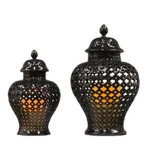   Black Apothecary Urn with Built in Flameless Wax Candle & Timer