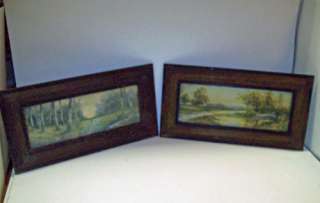 EARLY American FRAMED Landscape PICTURES Antique ART  