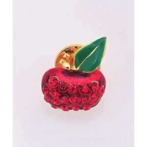  Rhinestone Red Apple with Lone Leaf Tack Pin Jewelry