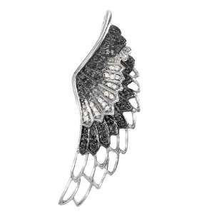 Sterling Silver Black and White Diamond Angel Wing Feather 