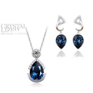  Blue Oval Cut Sapphire Crystal Rhodium Plated Pendant and 