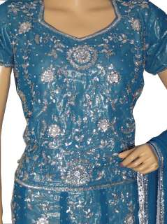 Blue Lehnga Sharara Skirt Indian Wedding Wear Dress Designer Lehenga 