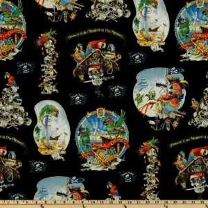   Bone Heads Pirate Skulls Black Fabric By The Yard Arts, Crafts