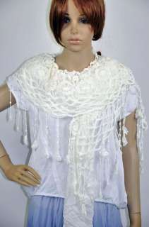   Cotton Gentle Elegant Hand Knit Lace Scarf Shawl Wrap Womens White