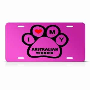 Australian Terrier Dog Dogs Pink Animal Metal License Plate Wall Sign 