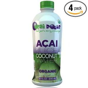 Acai Roots Acai + Coconut Water, 32 Ounce Bottles (Pack of 4)