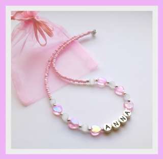 Girls Personalised Pink Love Heart Necklace Childrens Jewellery Any 