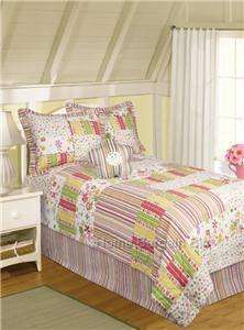 KIMBERLY 4pc Twin Quilt Set Pink/Green Stripes & Flower  