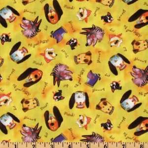  44 Wide Smoochie Poochie Dog Heads Yellow Fabric By The 