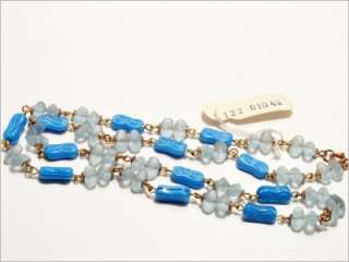 CZECH VINTAGE BLUE FROST WIRED GLASS BEADS NECKLACE 24  