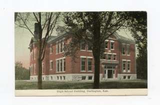 Burlington KS High School Building 1900s Col. Postcard  