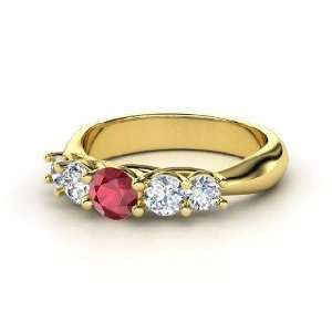  Oh La Lovely Ring, Round Ruby 14K Yellow Gold Ring with Diamond
