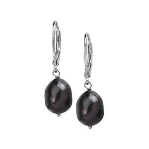 Sterling Silver Pair 09   10Mm Black Freshwater Baroque Pearl New Nwt 