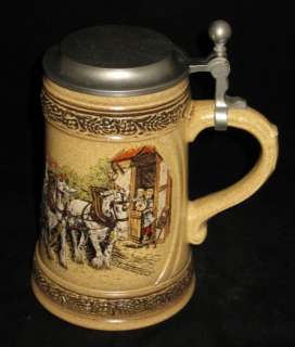 Gerz Lidded Ceramic Beer Stein, Pewter Lid, Beer Keg  