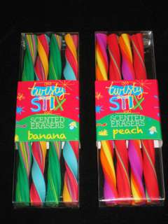 NEW TWISTY STIX SCENTED ERASERS BANANA PEACH PACK OF 8  