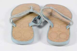   Baby Blue Leather Beaded Metallic Flip Flop Thong Sandals 8.5 M  