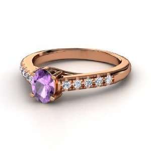  Boulevard Ring, Oval Amethyst 14K Rose Gold Ring with 